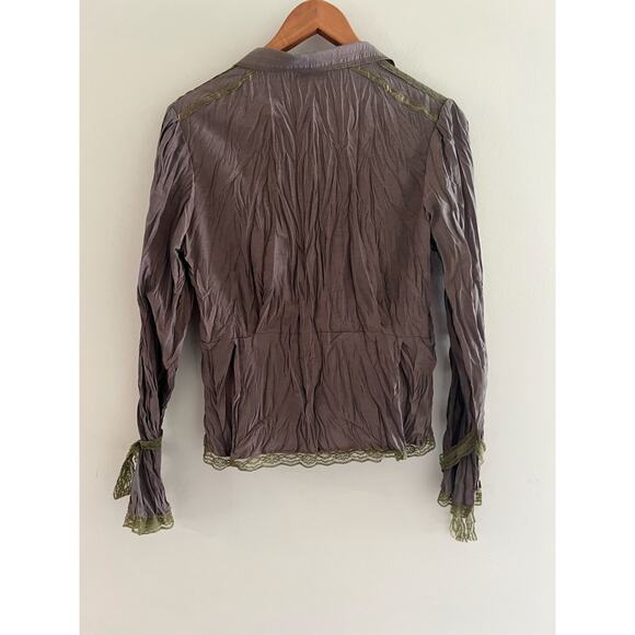 Anne Giorgio Crinkle Tie Up Dress Shirt Asymmetrical Gray Size Medium JL - Picture 3 of 9